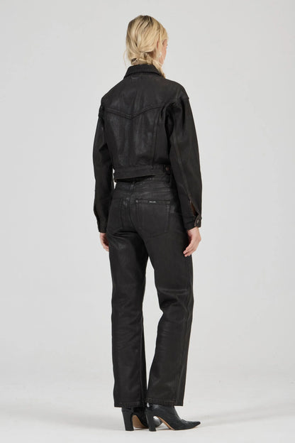 Rollas Cropped Denim Jacket Espresso Coated