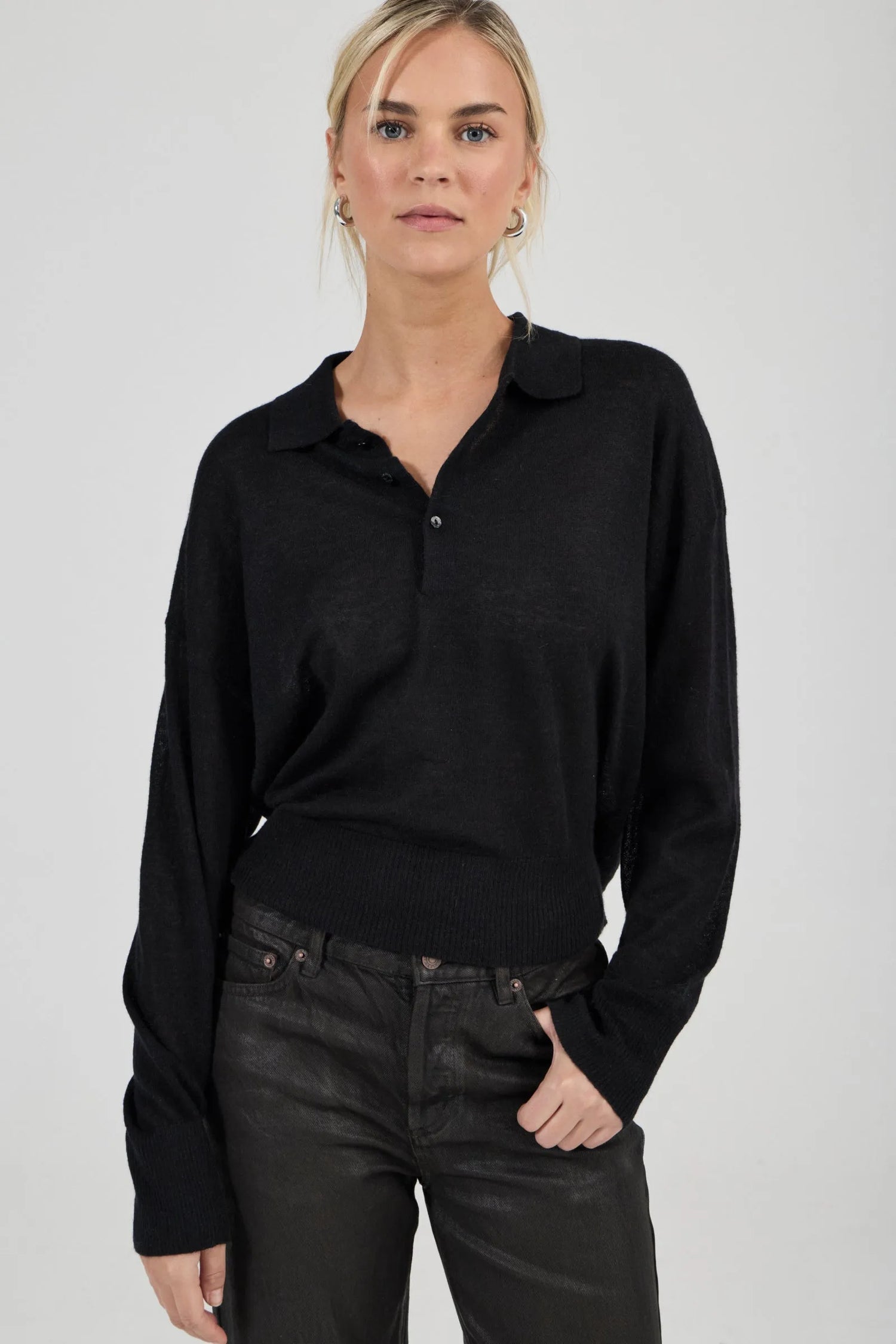 Rollas Amelie Knit Polo Black