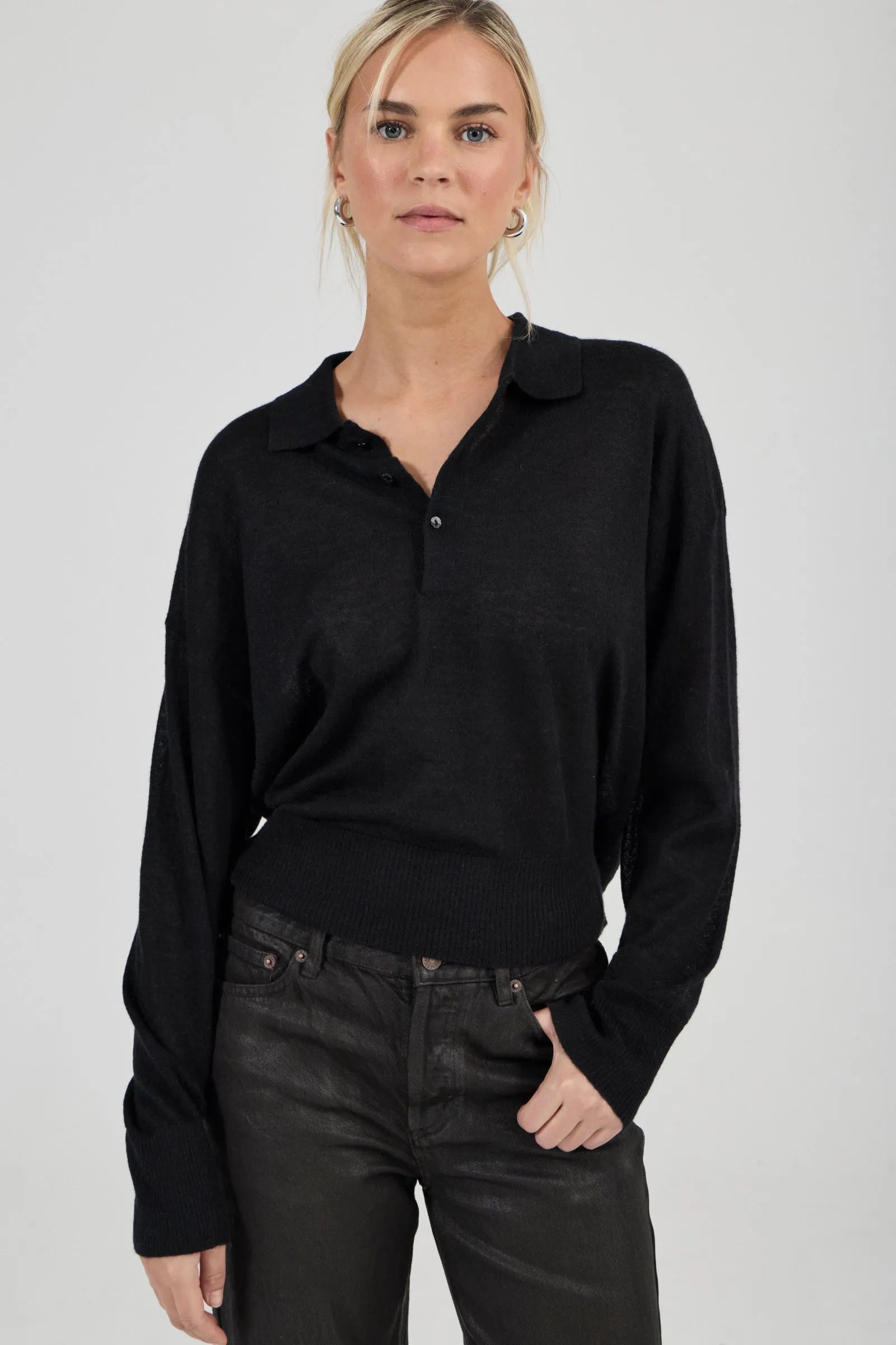 Rollas Amelie Knit Polo Black