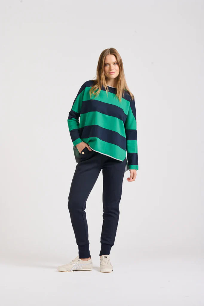 Raw Cotton Stripe Sweatshirt Emerald/Navy