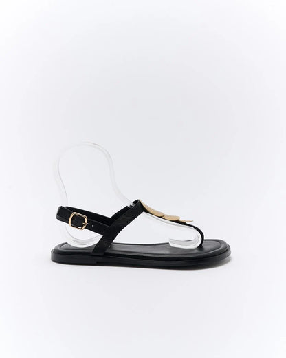 Walnut Roxie Leather Sandal Black