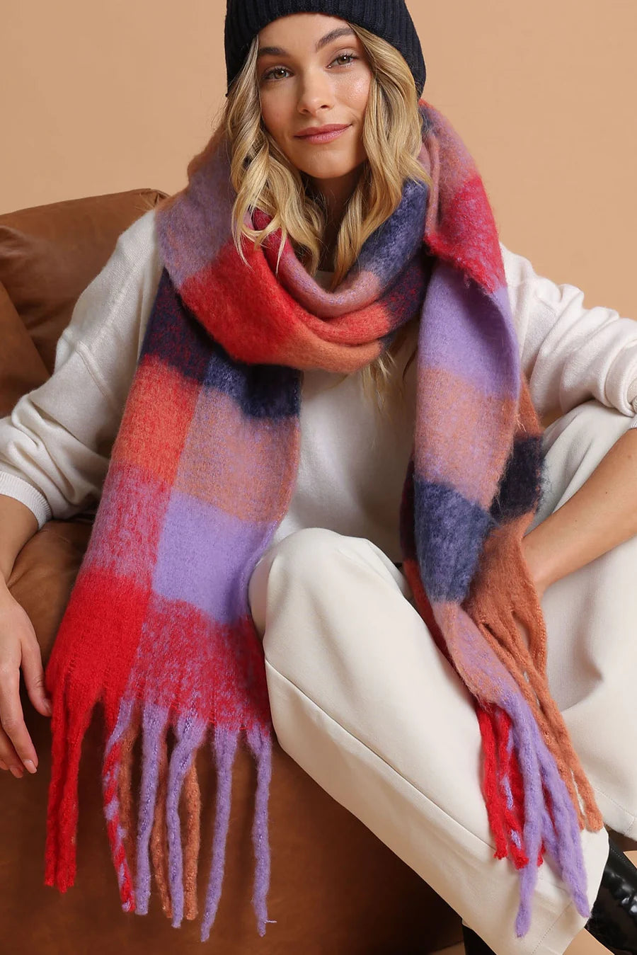 Morgan &amp; Taylor Emma Chunky Check Scarf Peach