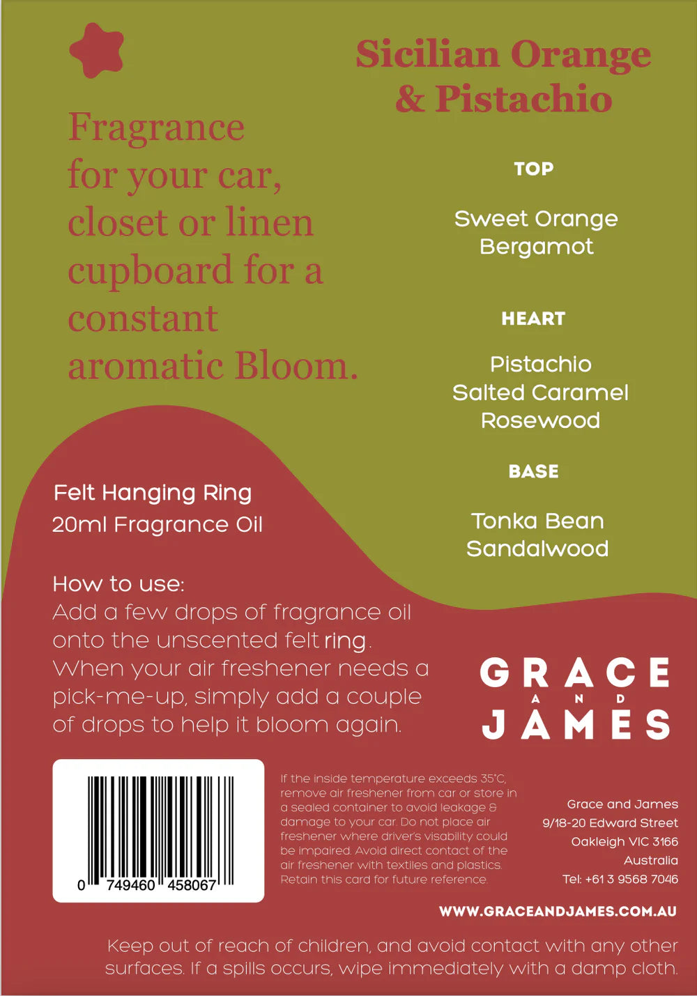 Bloom Collection Orange &amp; Pistachio Felt Air Freshener