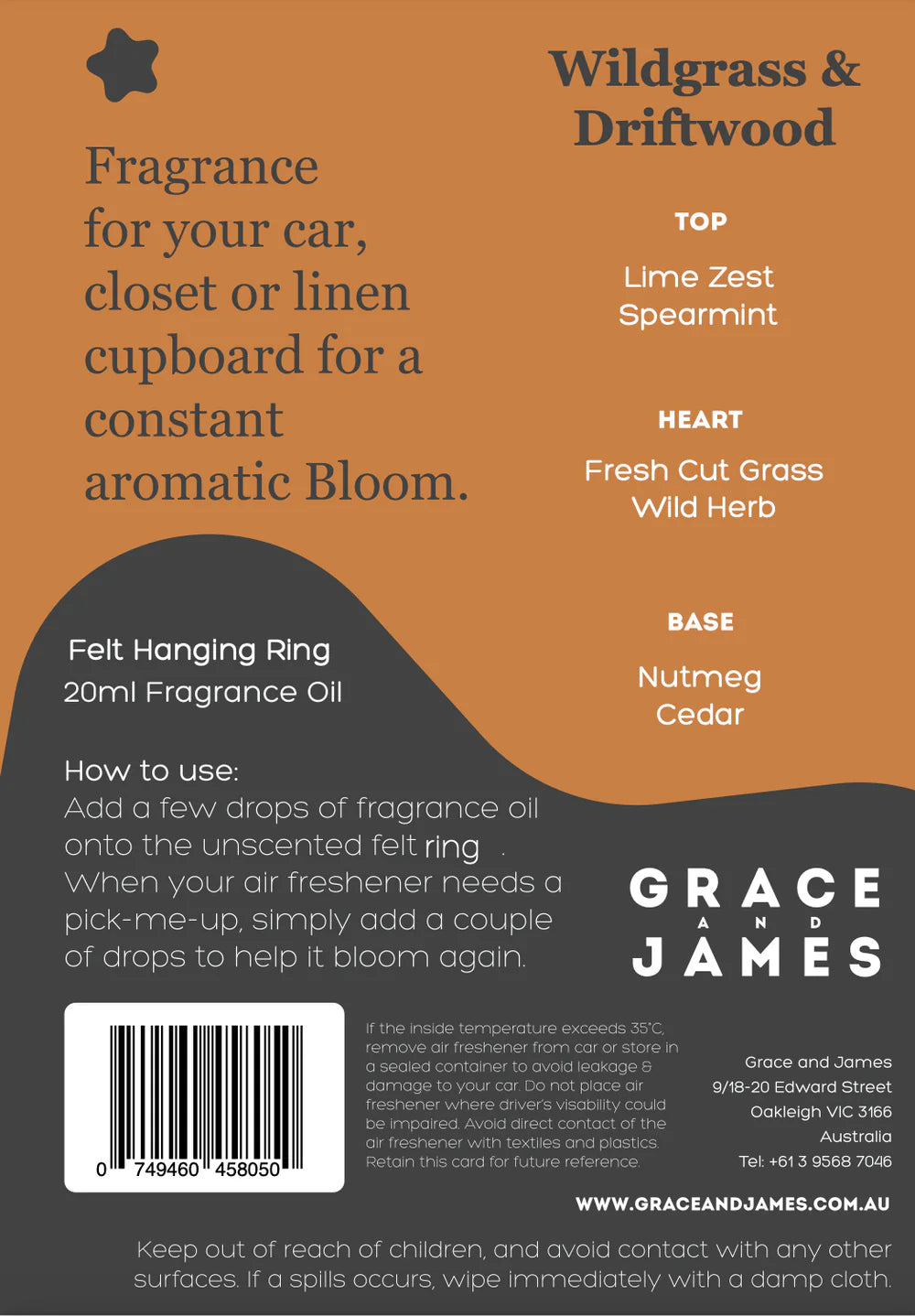 Bloom Collection Wildgrass &amp; Driftwood Felt Air Freshener