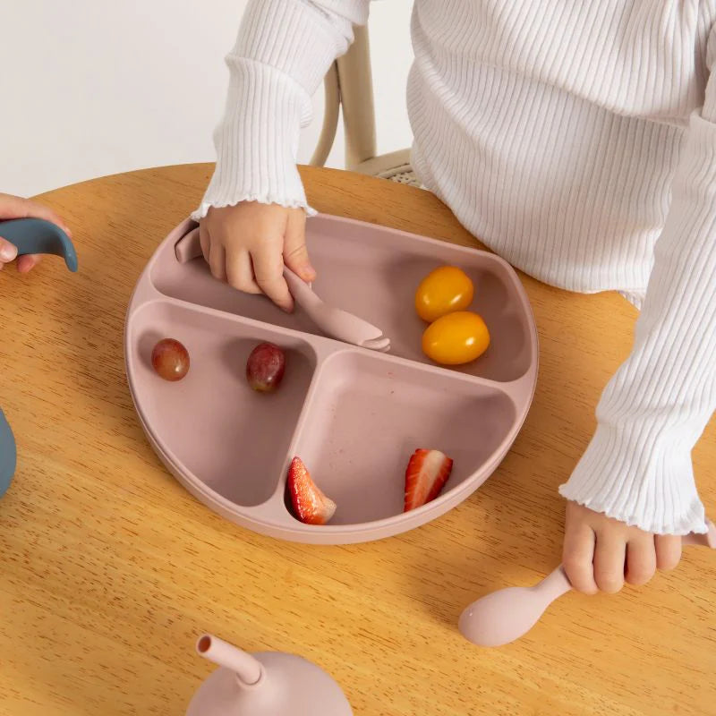 Silicone Plate With Straw & Spoon Dusty Pink