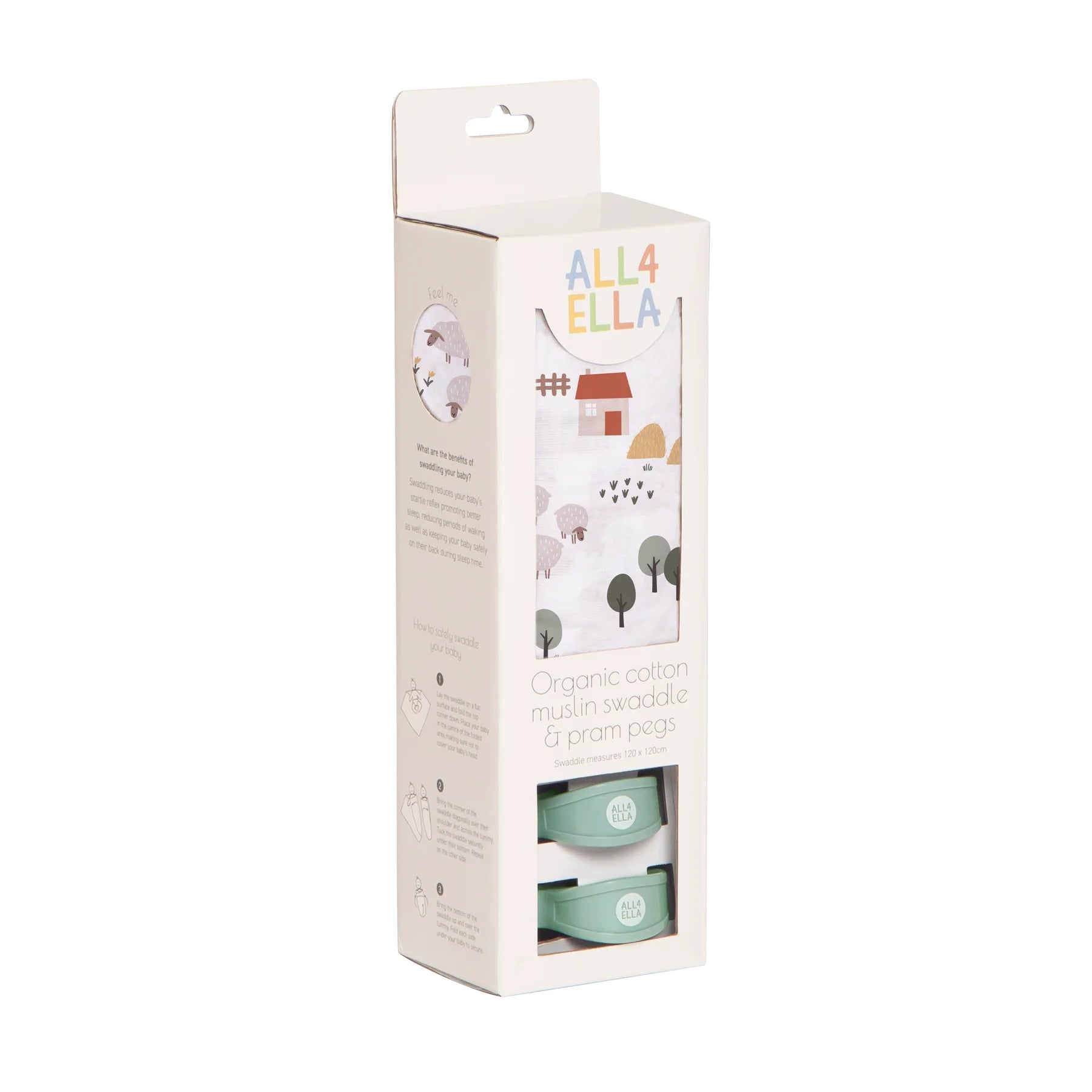 Muslin &amp; 2 Pram Peg Gift Set Country Farm