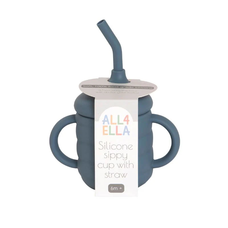 Silicone Sippy Cup With Straw Slate Blue