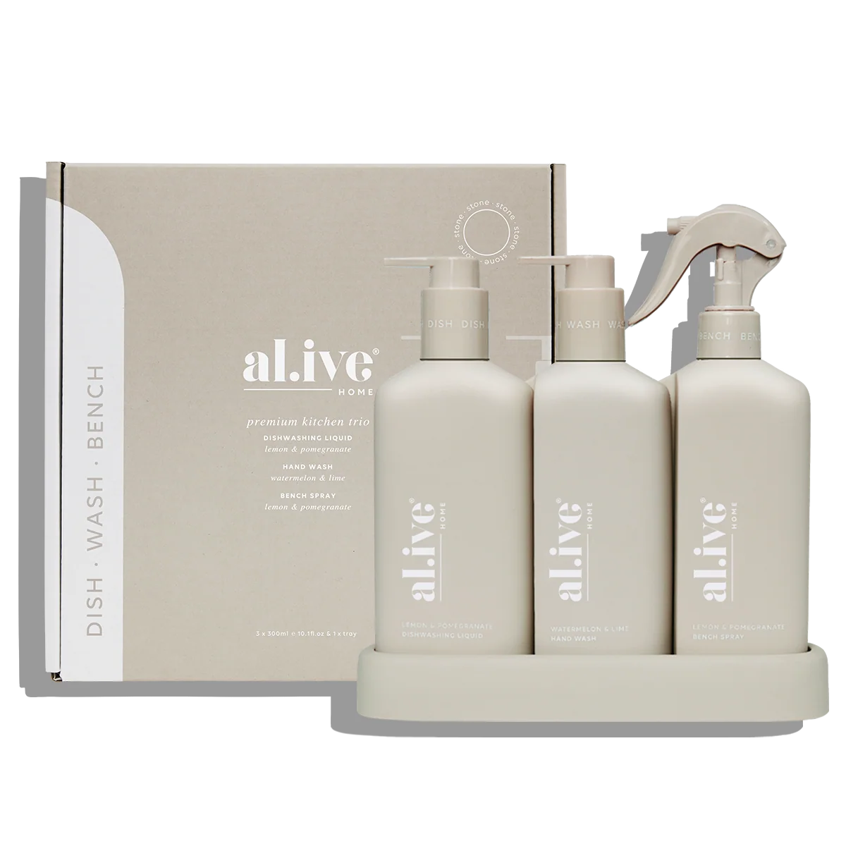 AL.IVE Kitchen Trio Dish Wash, Hand Wash &amp; Bench Spray Lemon &amp; Pomegranate and Watermelon &amp; Lime