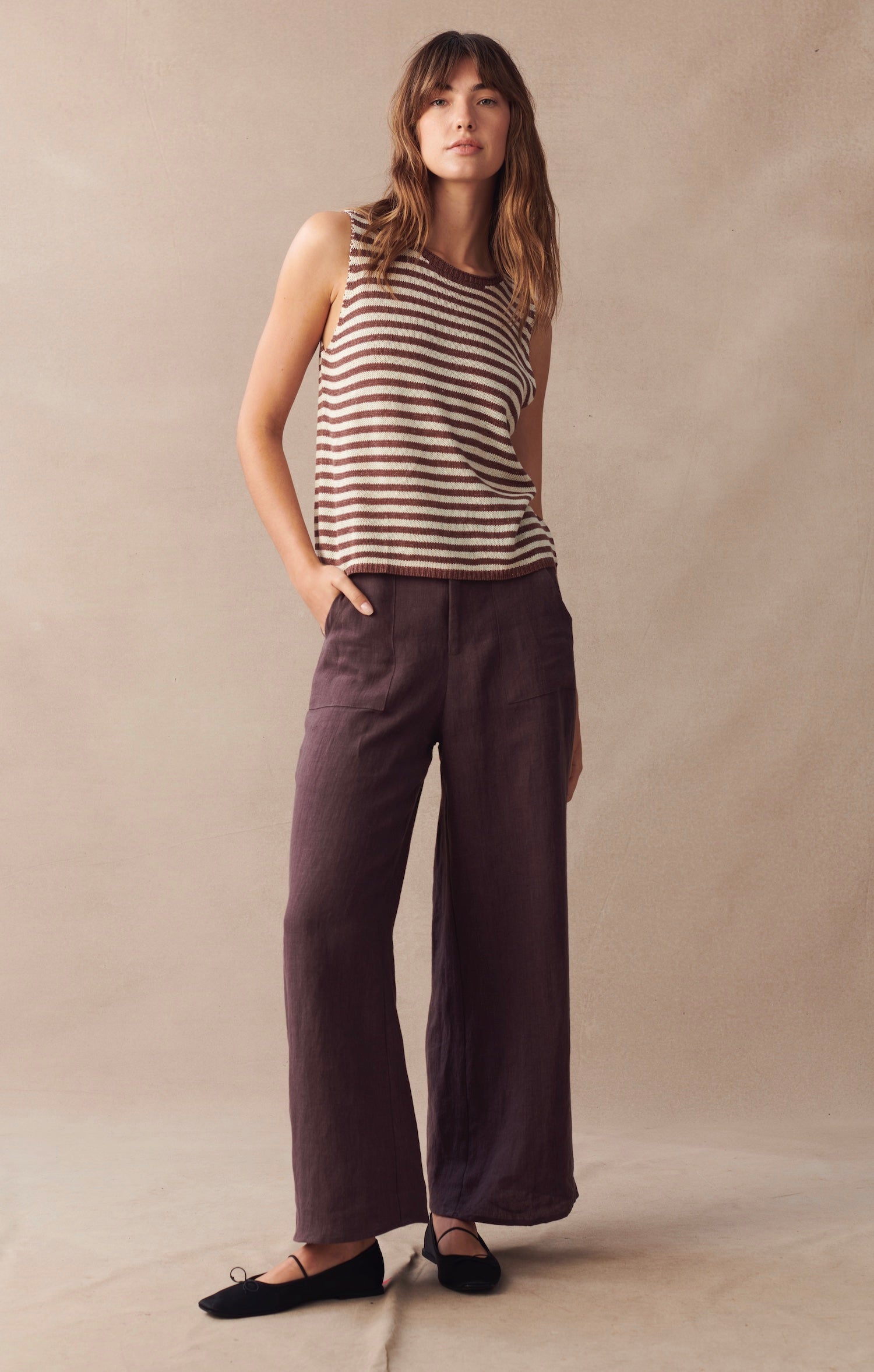 Jude Linen Pant Choc/Cherry