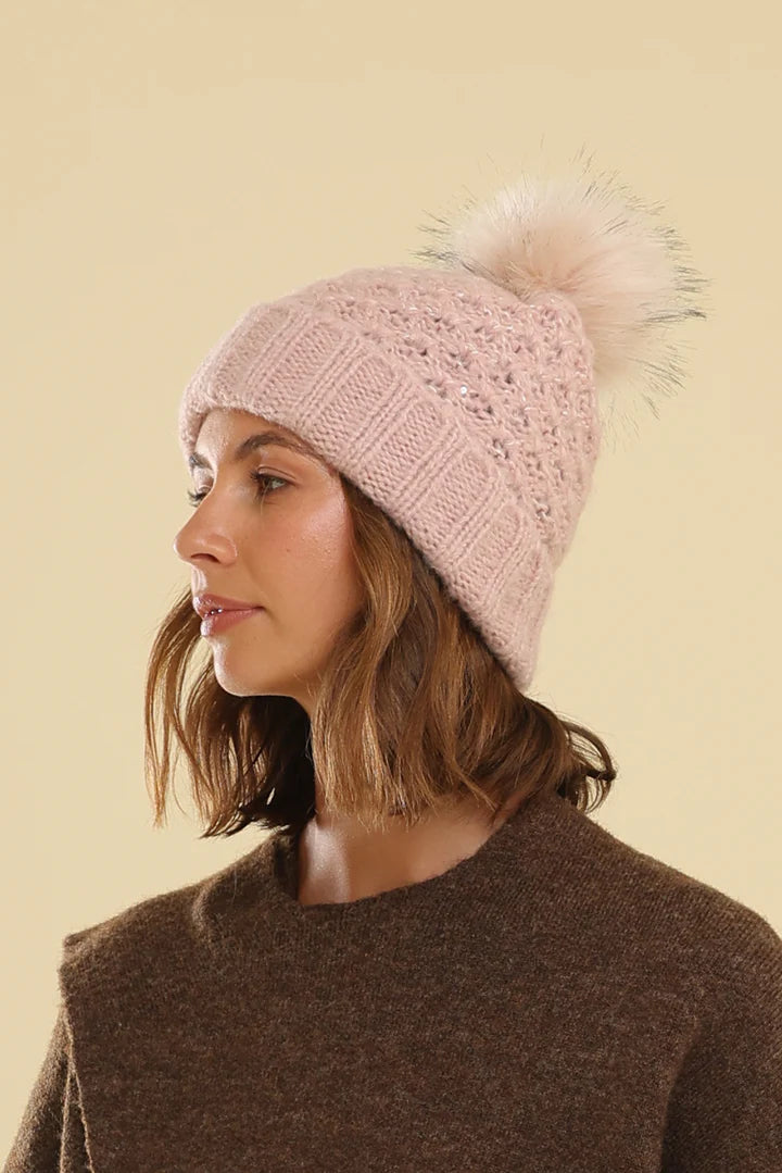 Morgan &amp; Taylor Olive Cable Knit Beanie in Pink