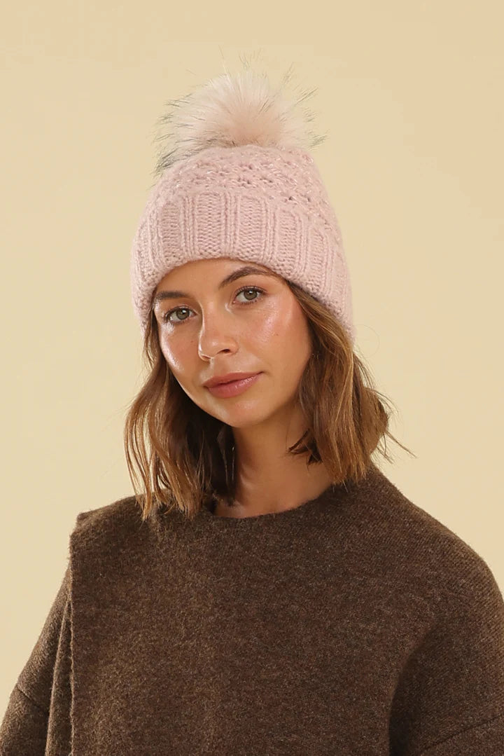 Morgan &amp; Taylor Olive Cable Knit Beanie in Pink