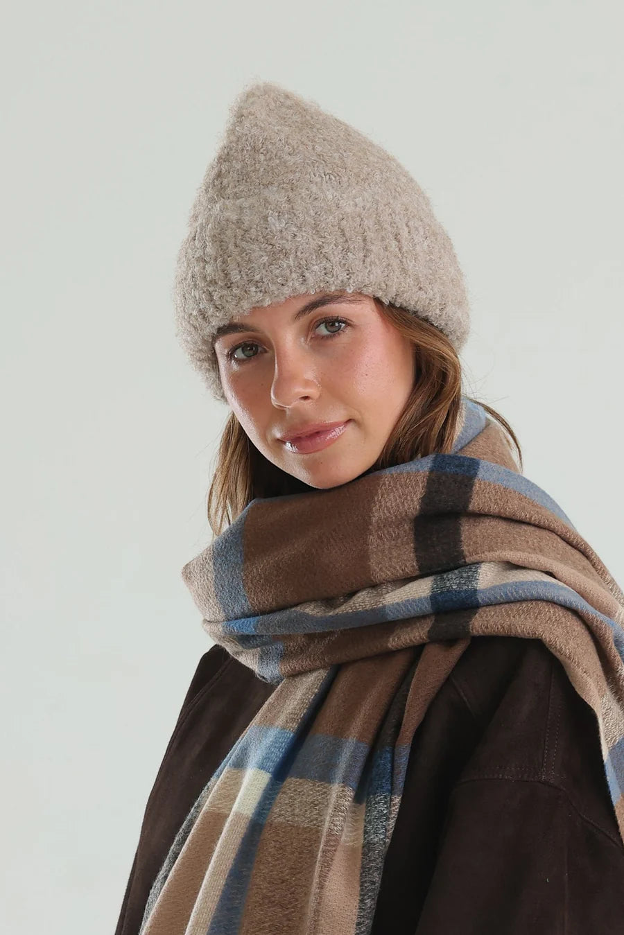 Morgan & Taylor Cream Freya Boucle Beanie in Beige