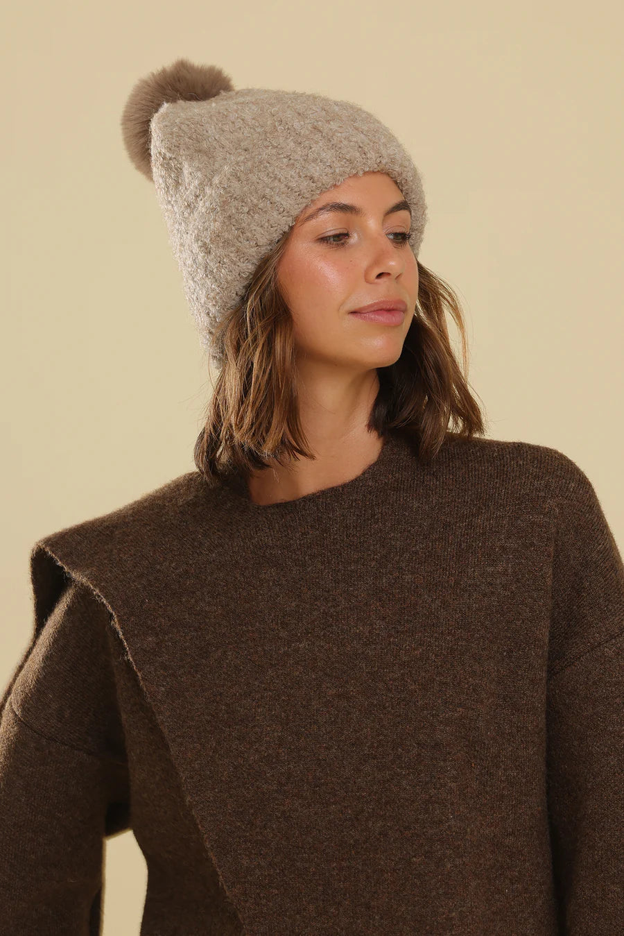 Morgan &amp; Taylor Elsie Boucle Beanie in Beige