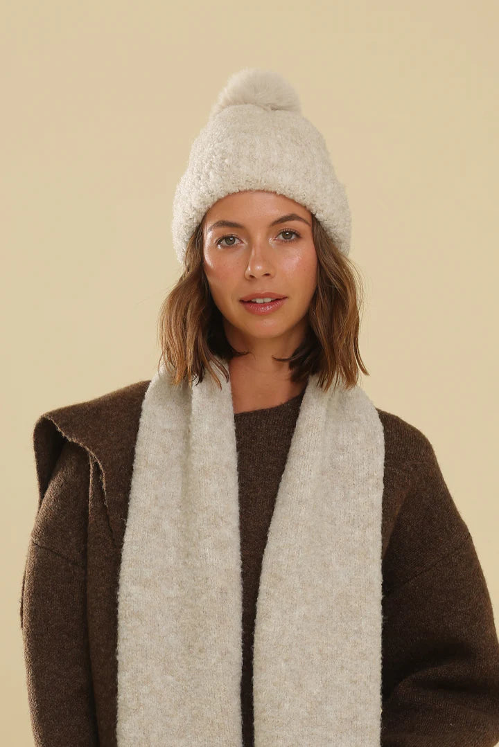 Morgan &amp; Taylor Elsie Boucle Beanie in Cream