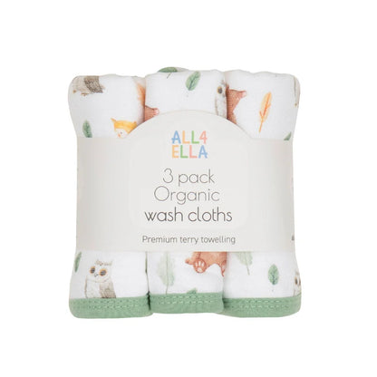 All4Ella Wash Cloths 3Pk Forest Friends