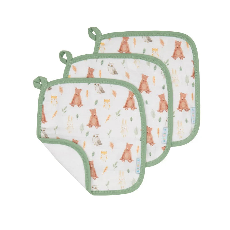 All4Ella Wash Cloths 3Pk Forest Friends