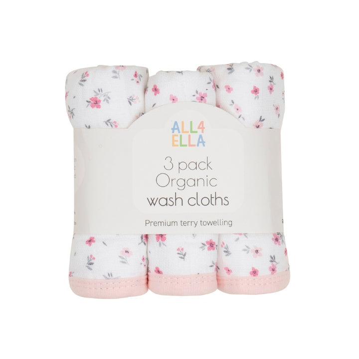All4Ella Wash Cloths 3Pk Pink Petals