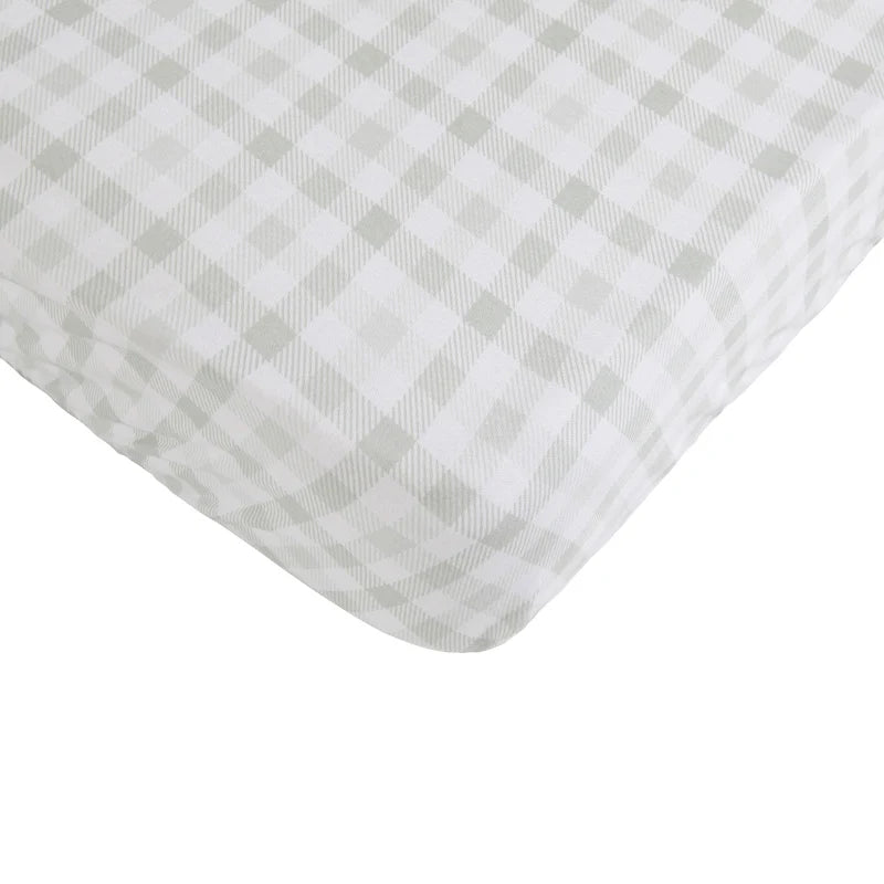 All4Ella Waterproof Fitted Cot Sheet Gingham Sage