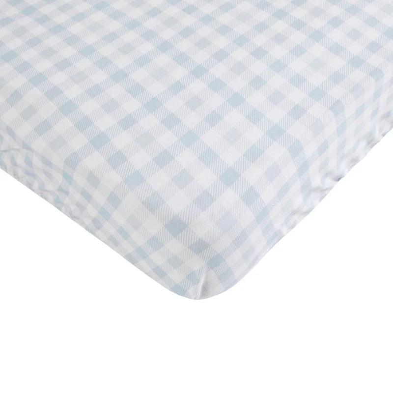 All4Ella Waterproof Fitted Cot Sheet Gingham Blue