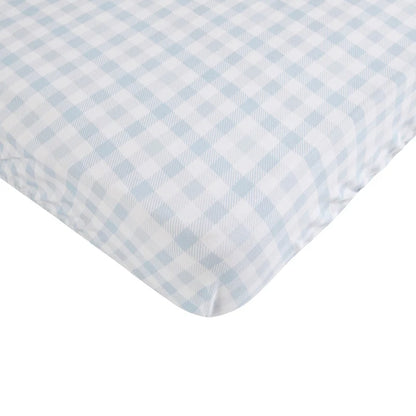 All4Ella Waterproof Fitted Cot Sheet Gingham Blue