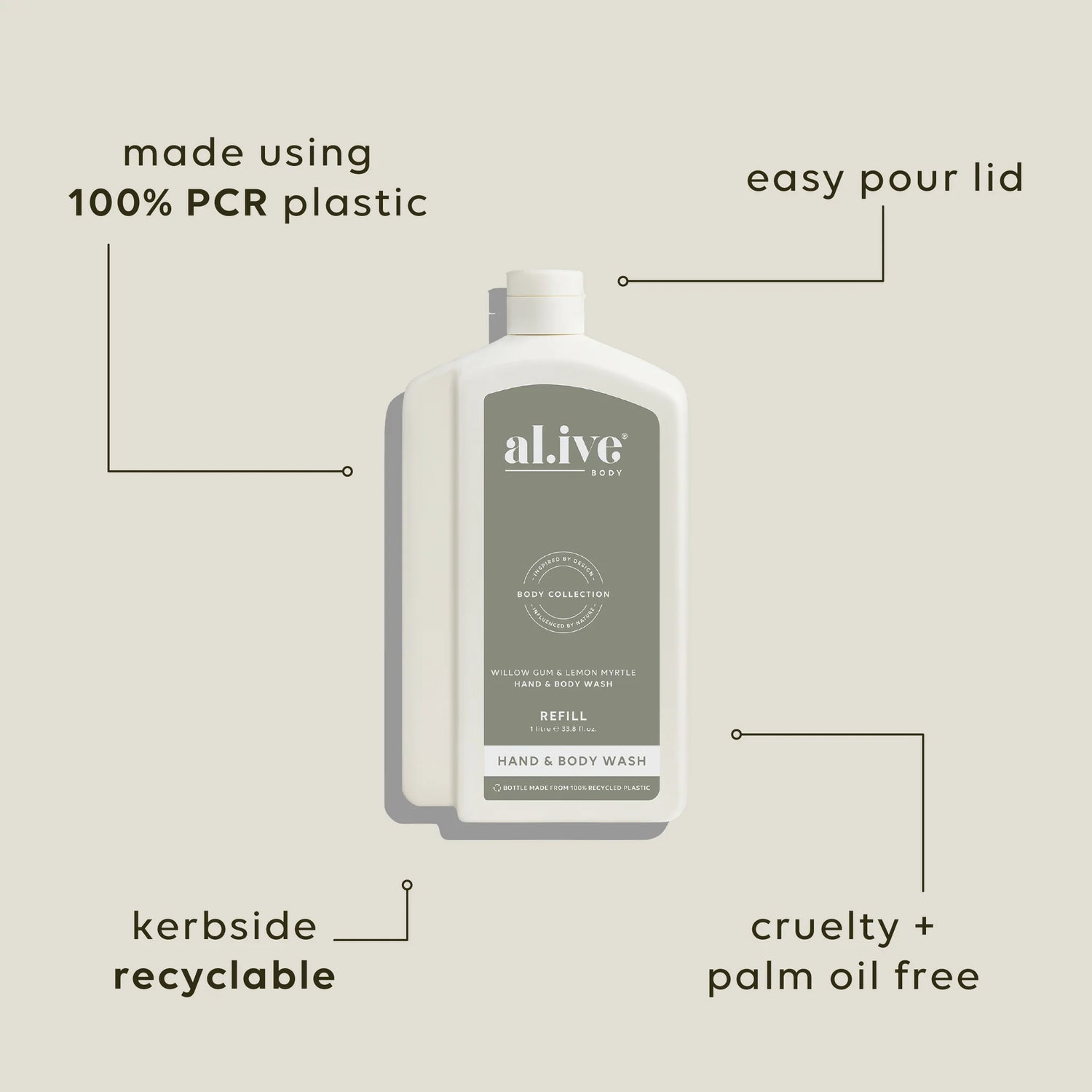 AL.IVE Body 1L Hand &amp; Body Wash Willow Gum &amp; Lemon Myrtle
