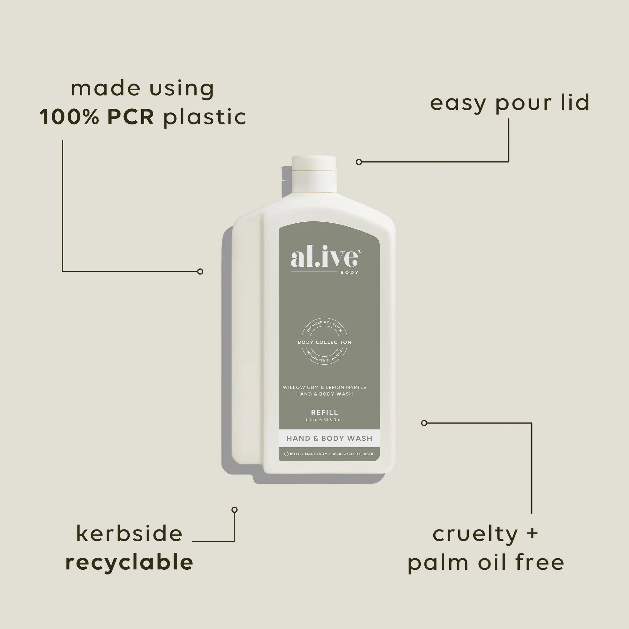 AL.IVE Body 1L Hand &amp; Body Wash Willow Gum &amp; Lemon Myrtle