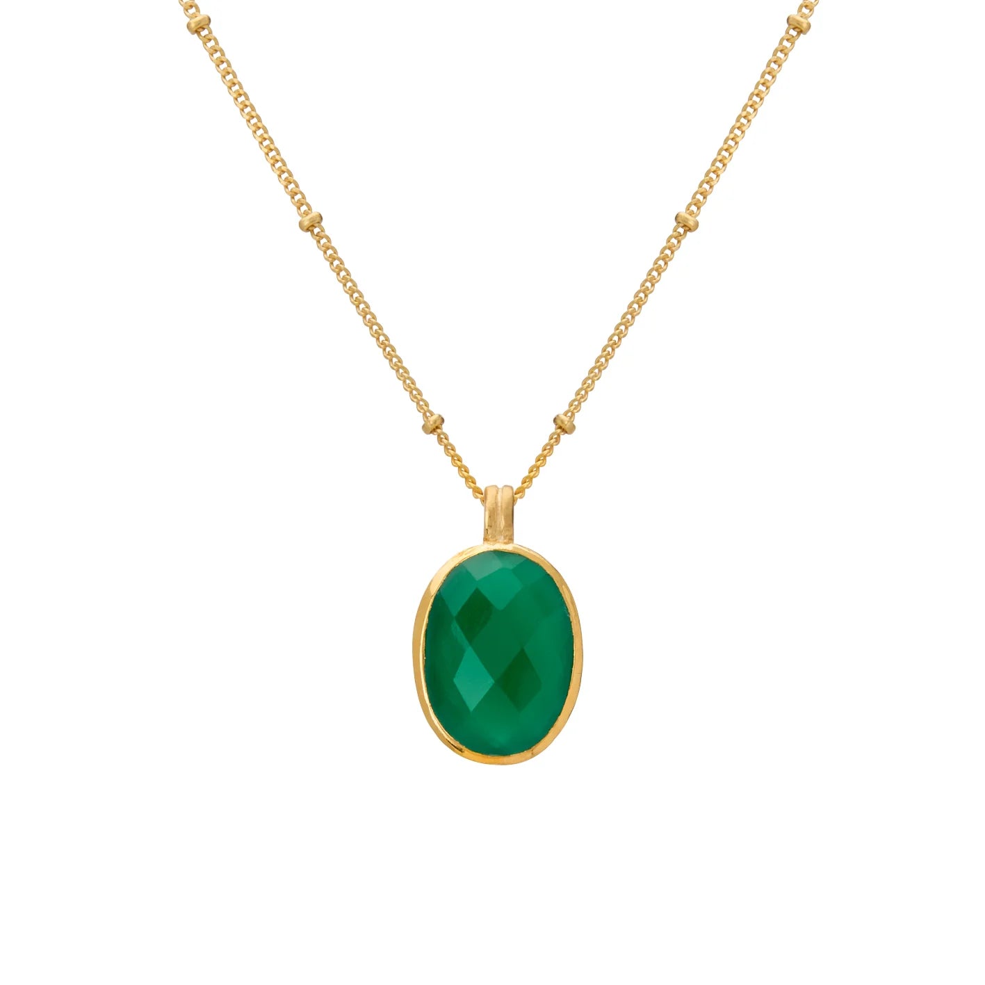 Murkani Wandering Soul Green Onyx Pendant Necklace Yellow Gold Plate