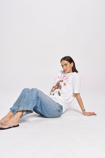 MAKU The Label Western Lucky Oversize Tee Lucent White