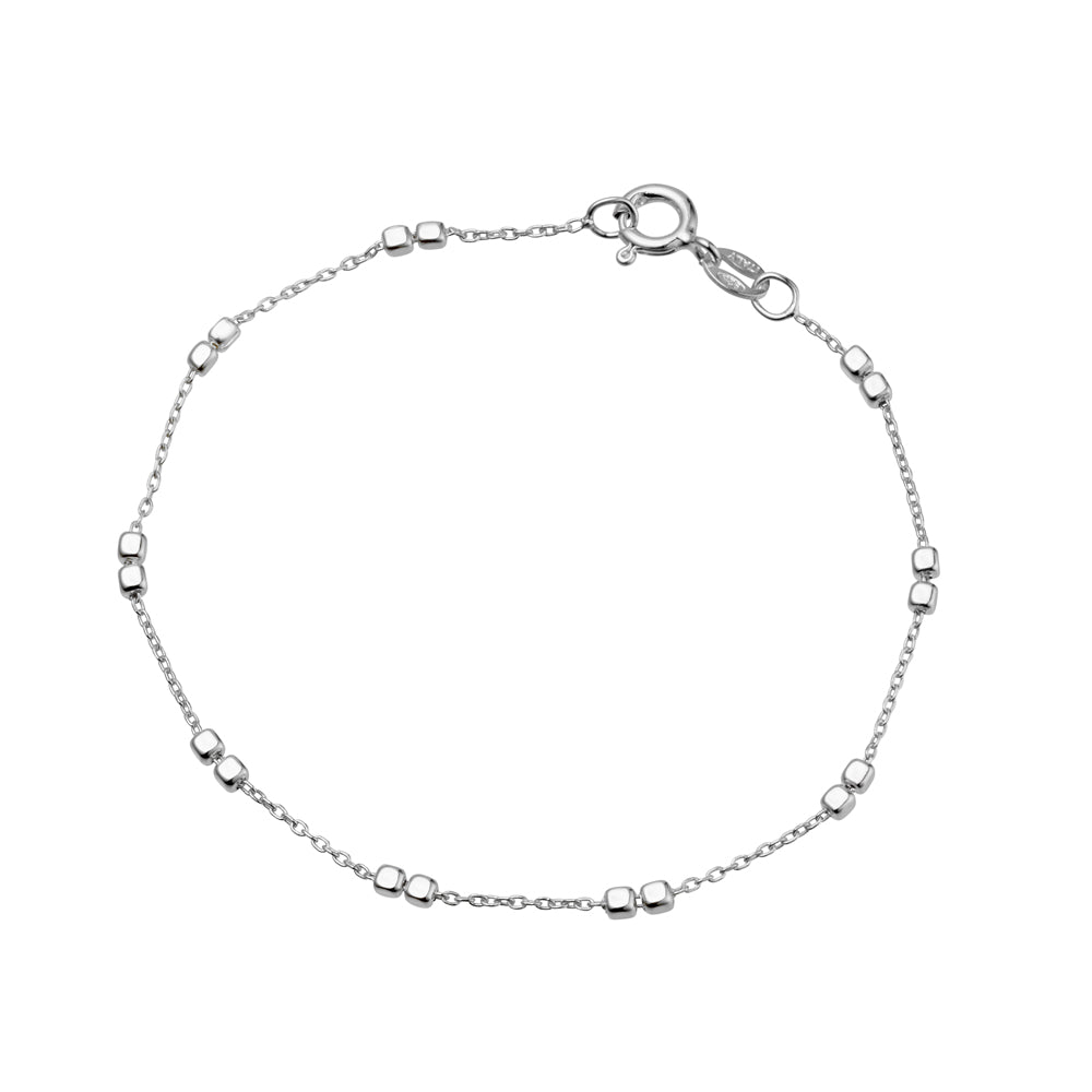 Sterling Silver Bracelet With Repeated Double Cube Bead Detail