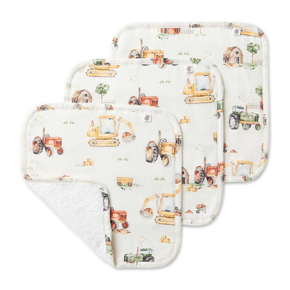 Snuggle Hunny Diggers and Tractors Organic Wash Cloths 3 Pack