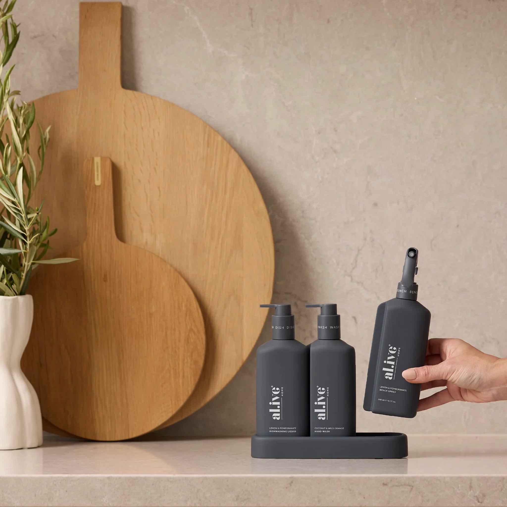 AL.IVE Kitchen Trio Dish Wash, Hand Wash &amp; Bench Spray Lemon &amp; Pomegranate and Coconut &amp; Wild Orange