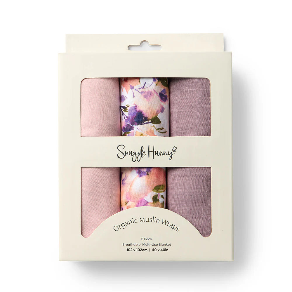 Snuggle Hunny Large Organic Muslin Wraps 3 Pack Blushing Beauty