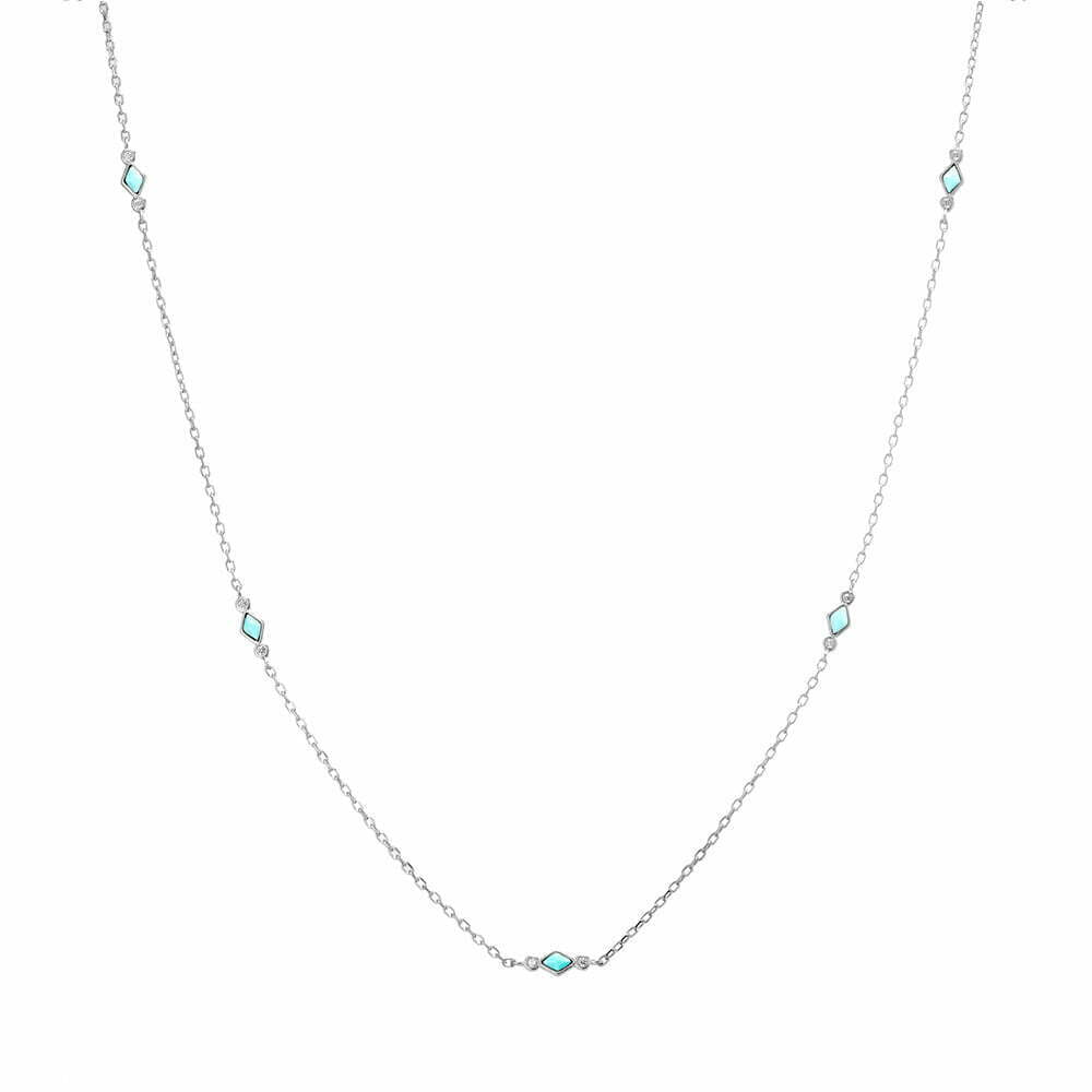 Sterling Silver Multi Enamel Turquoise Charm Necklace With CZ