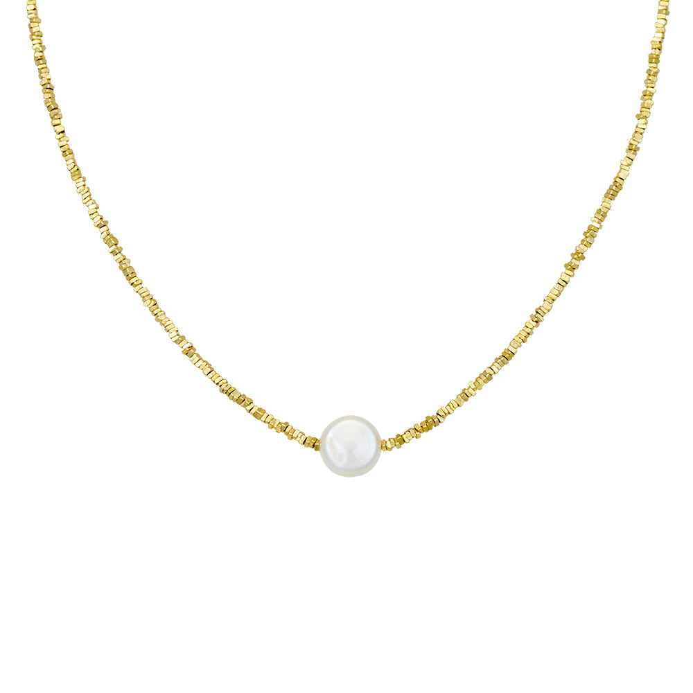 Masey Gold Necklace Featuring Single Pearl