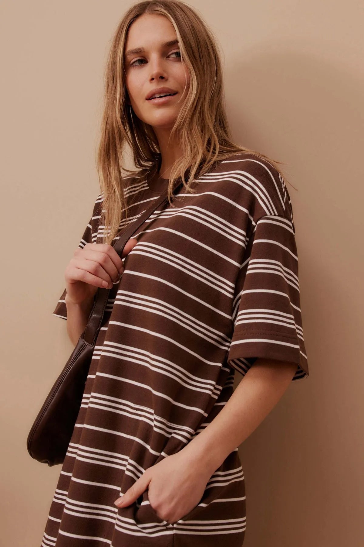 Ceres Cleo Mini Terry Dress Choc White Stripe