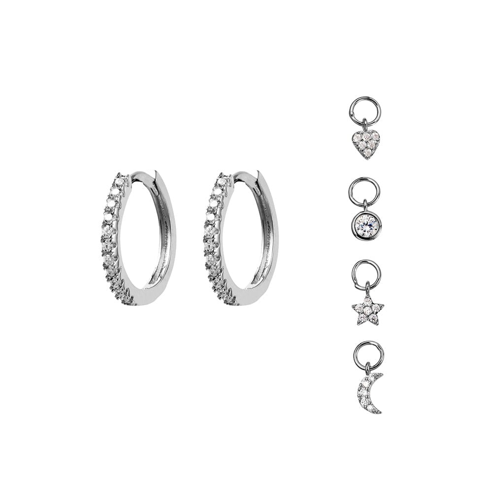 Sterling Silver Huggie Earrings with Interchange CZ Charms