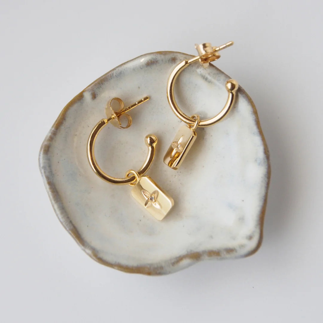 Murkani Desert Flower Rectangle Earrings in 18KT Yellow Gold Plate