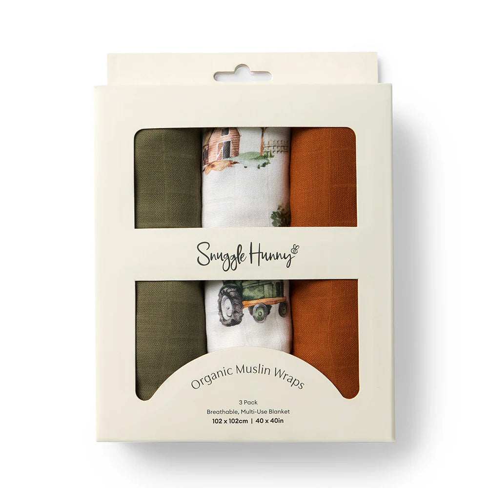 Snuggle Hunny Large Organic Muslin Wraps 3 Pack Diggers