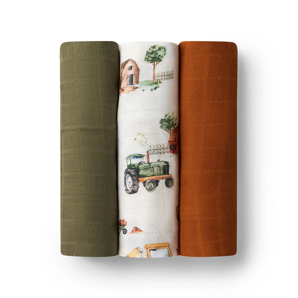 Snuggle Hunny Large Organic Muslin Wraps 3 Pack Diggers