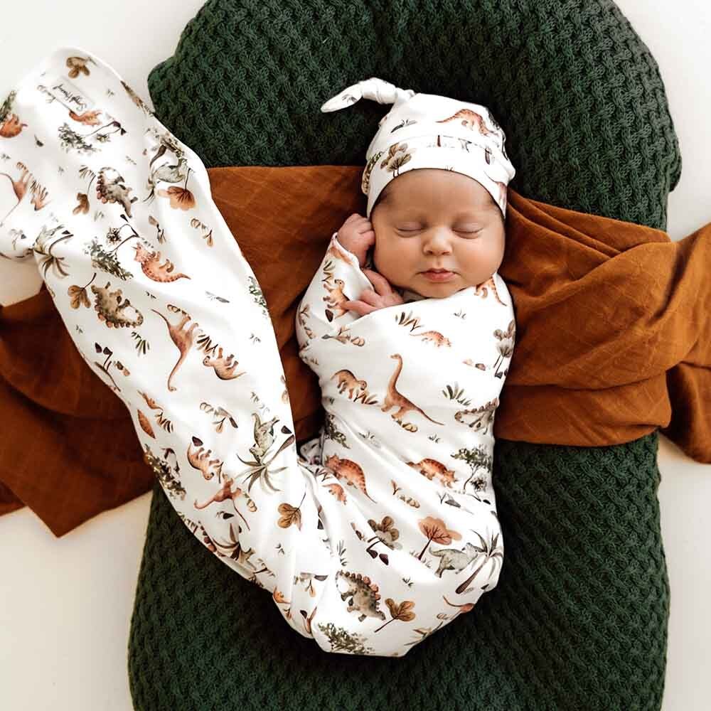 Snuggle Hunny Organic Jersey Wrap + Beanie Set Dino