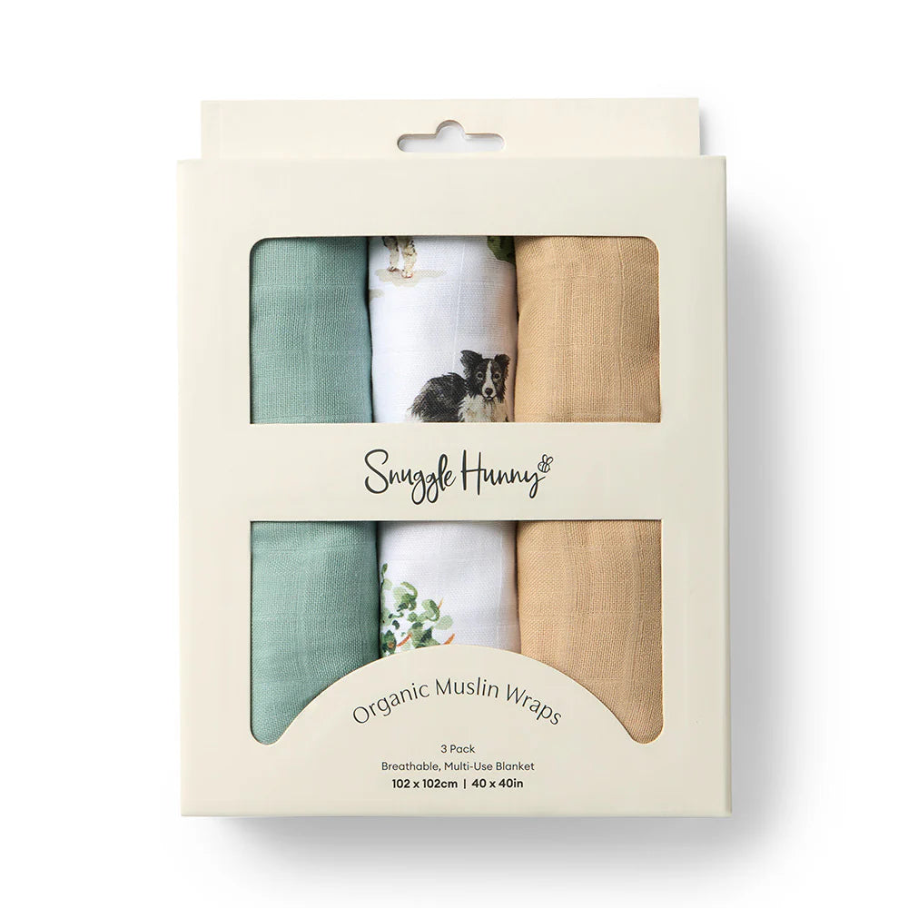 Snuggle Hunny Large Organic Muslin Wraps 3 Pack Dog Park