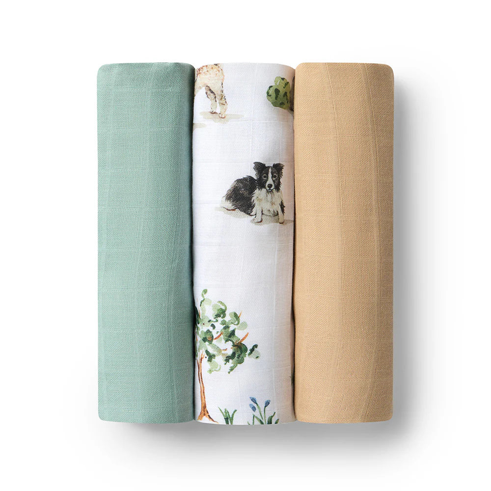 Snuggle Hunny Large Organic Muslin Wraps 3 Pack Dog Park