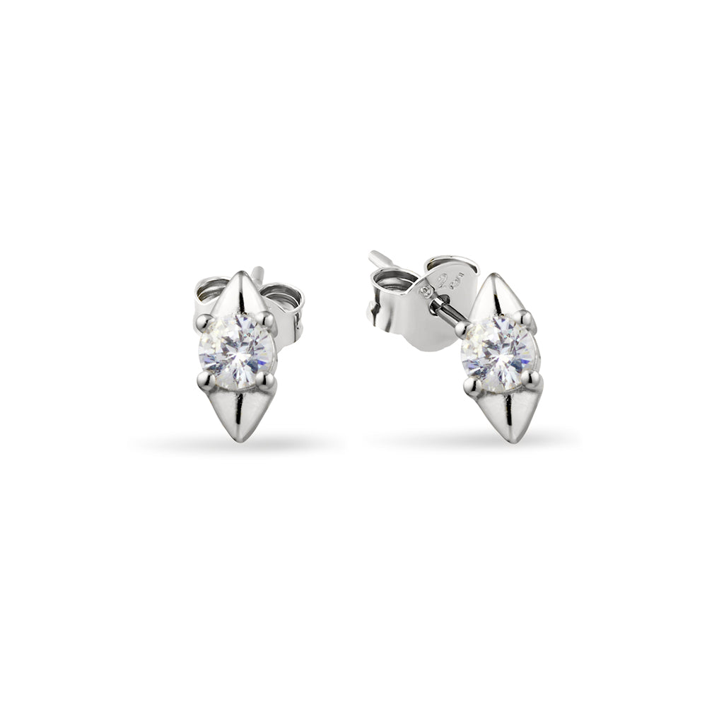 Sterling Silver Duo Triangle And Centred CZ Gold Stud