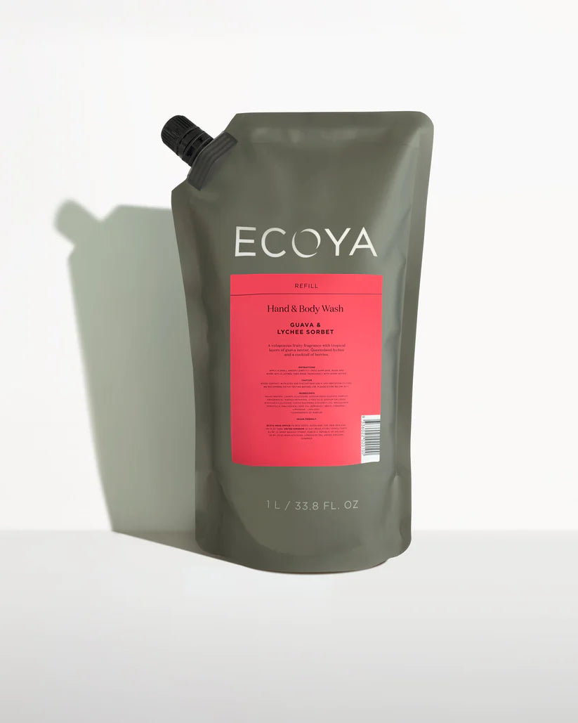 Ecoya Hand &amp; Body Wash 1L Refill Guava &amp; Lychee Sorbet