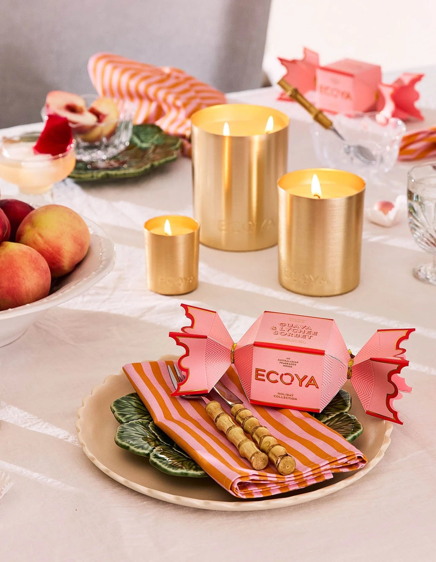 Ecoya Guava &amp; Lychee Sorbet Tin Candle Bon Bon Holiday Collection