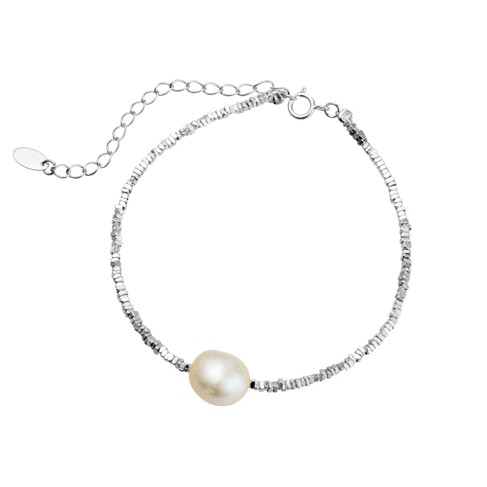 Sterling Silver Beaded Silver Bracelet with Freshwater Pearl