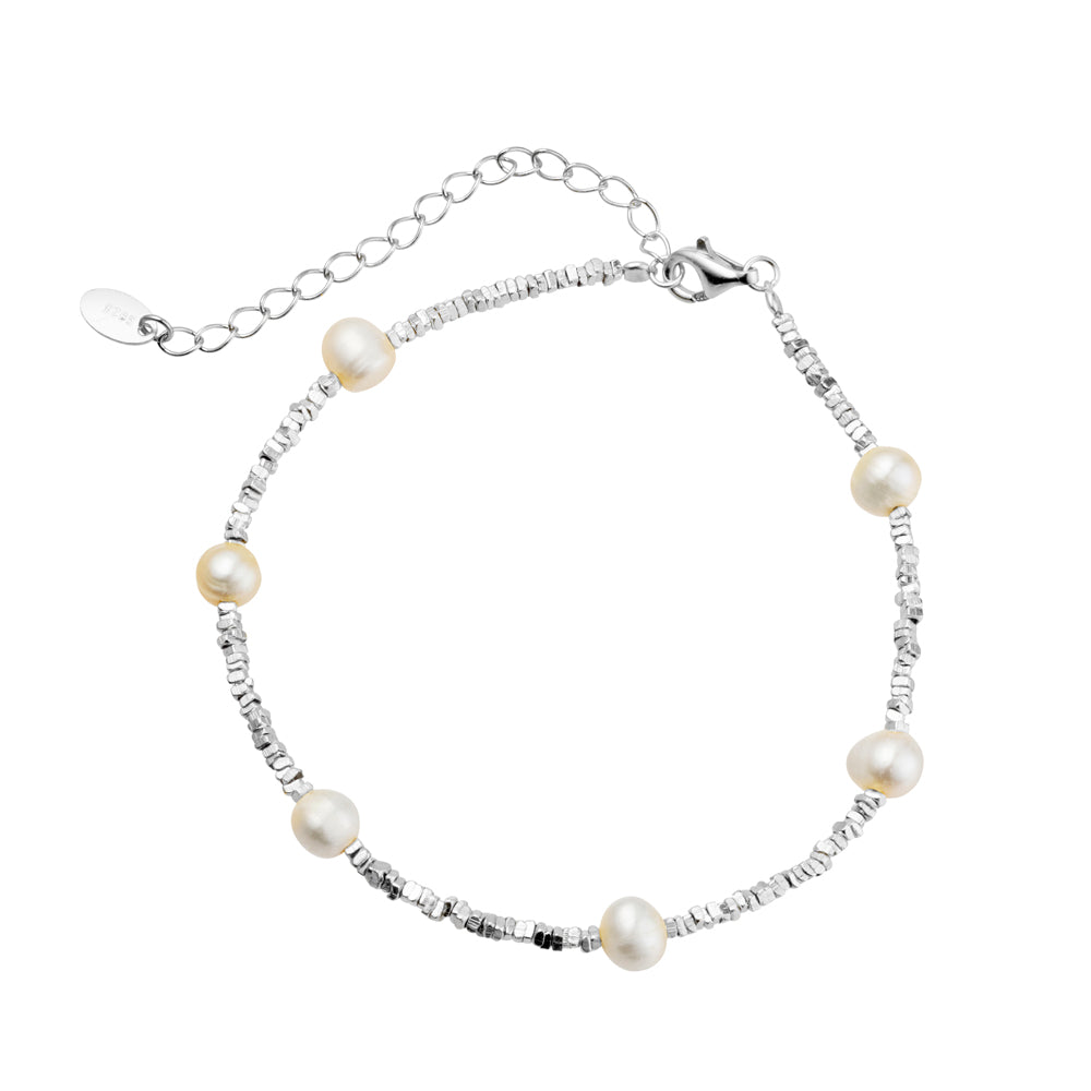 Sterling Silver Fresh Water Pearl &amp; Bead Silver Bracelet