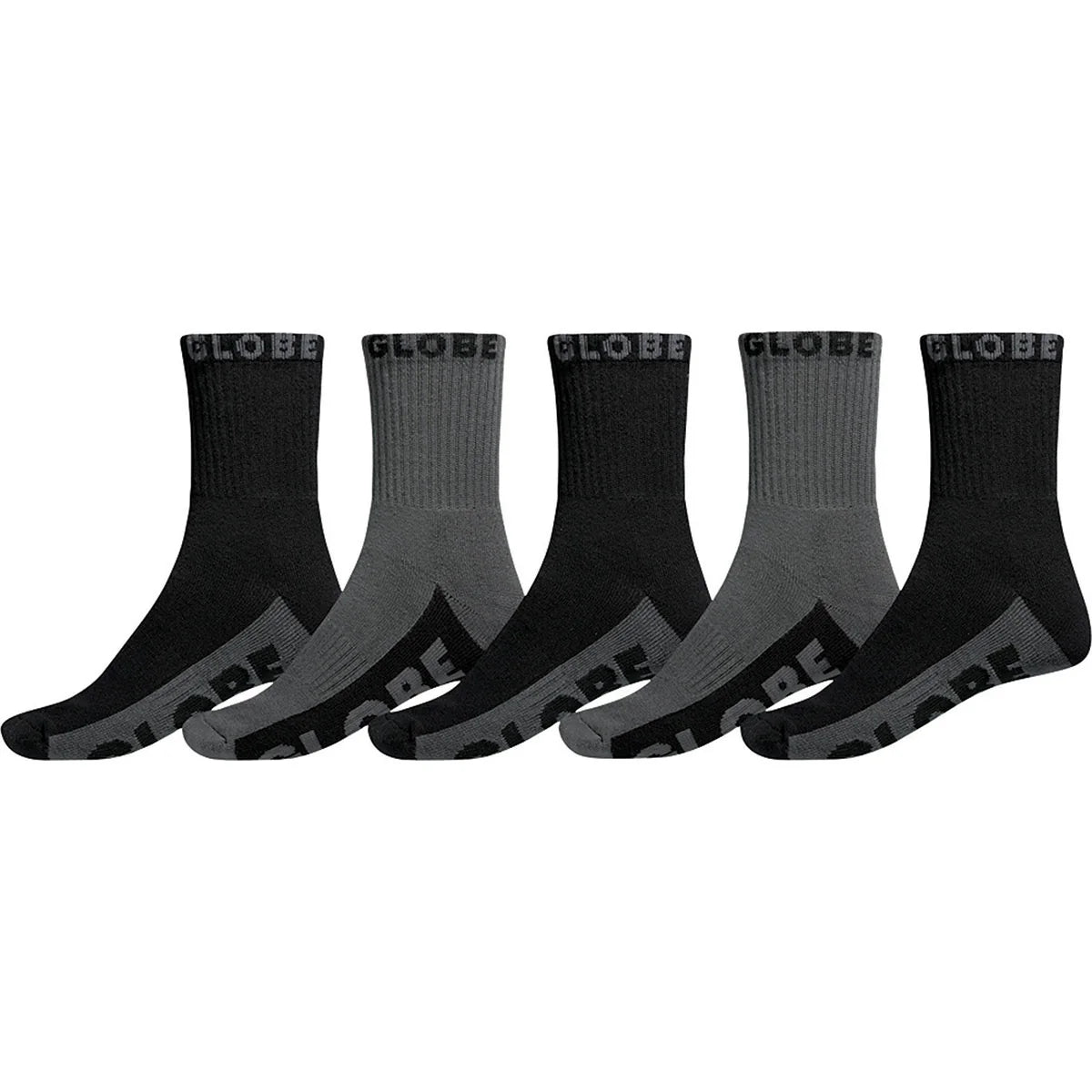 Globe Black/Grey Crew Sock 5pk Size 7-11