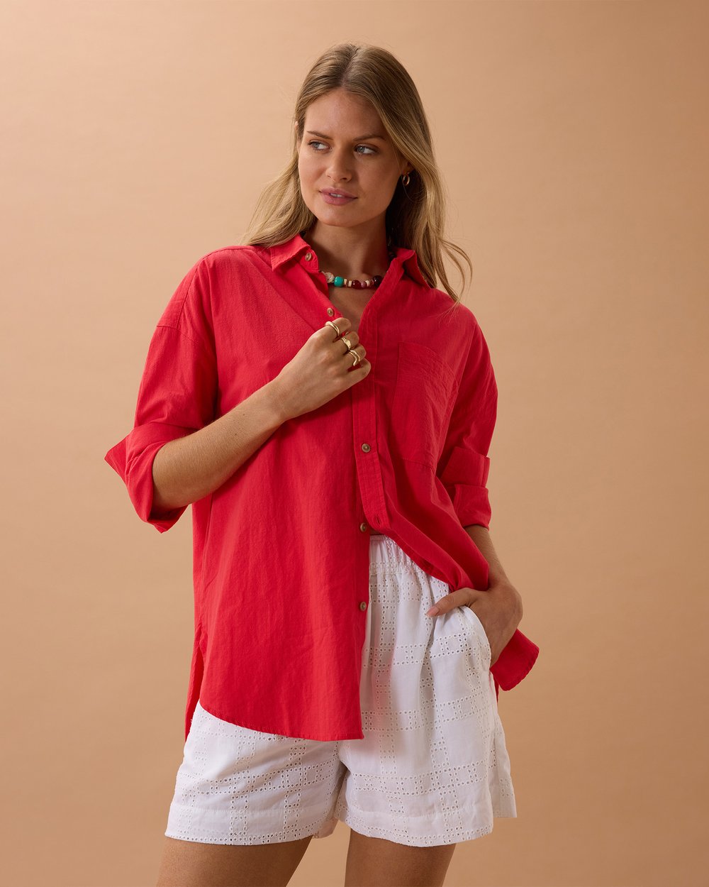 Ceres Peta Oversized Shirt Heritage Red