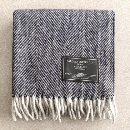 Luxe Herringbone Blanket Wrap Blue